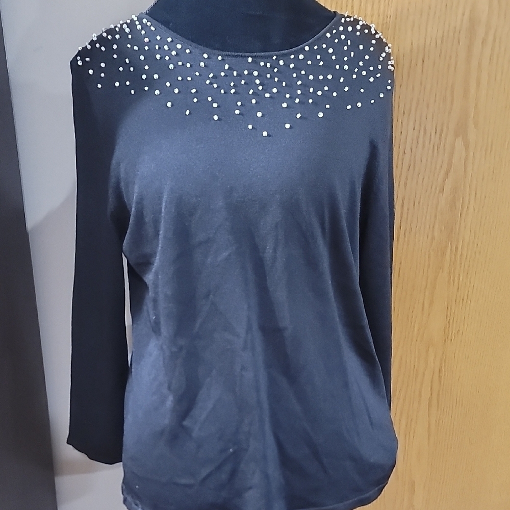 Elegant Black Sweater with Pearl Detailing